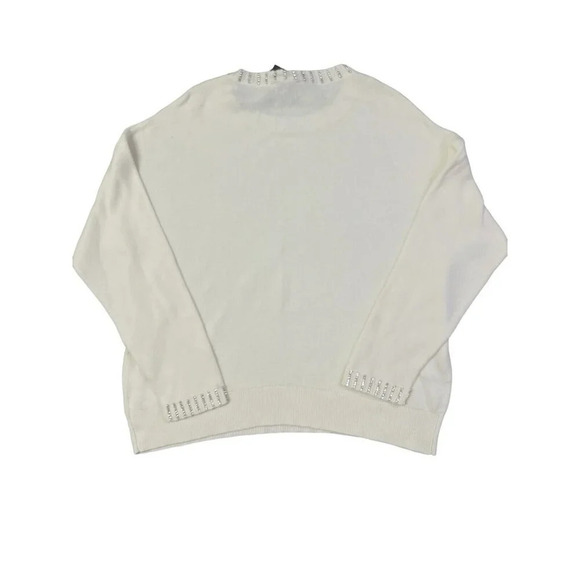 Express Sweater Ivory Rhinestone Embellished Womens L Elegant Jewel Holiday NEW - Picture 8 of 10